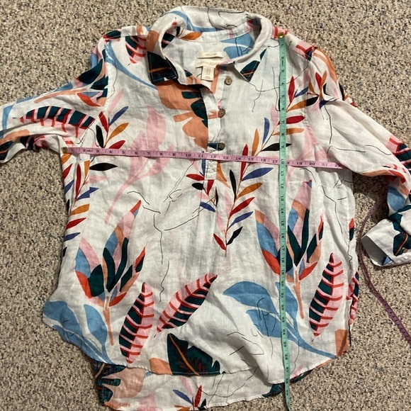 Cynthia Rowley Plus Linen Tropical Floral Print Button Front Tunic Top Size 1X - Picture 12 of 12